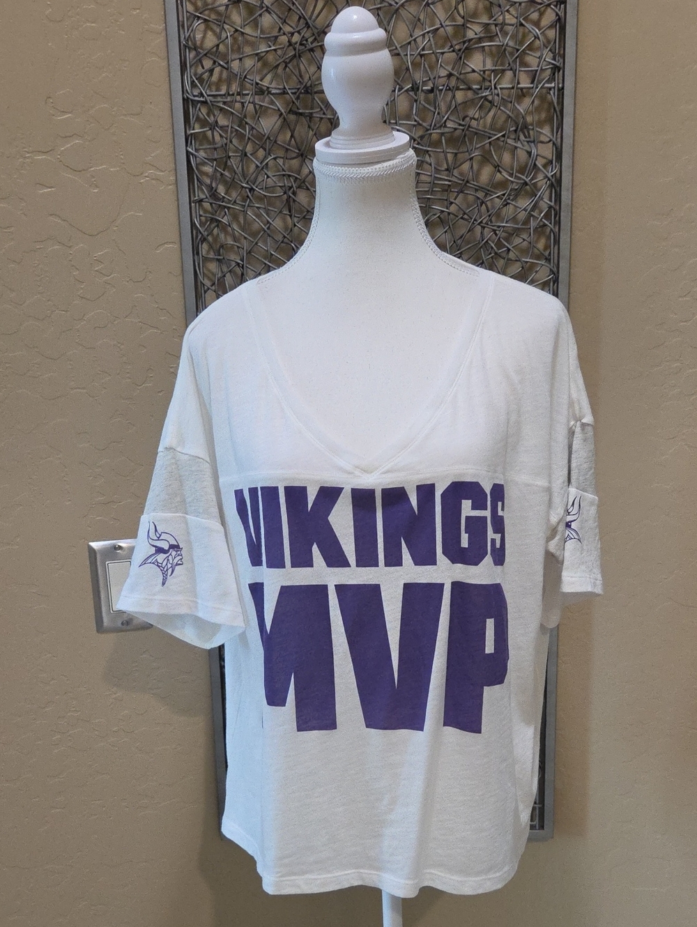 Love Pink By Victoria's Secret Vikings MVP White Women's V-Neck Tee Shirt